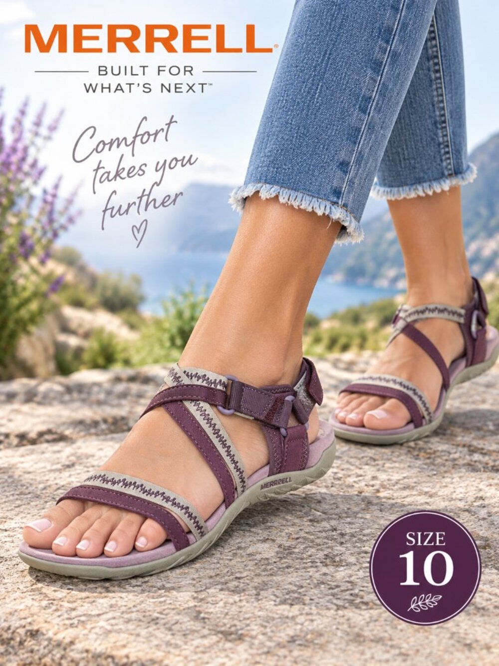 Merrell Terran 3 Cush Lattice Sandals Womens 10 Burgundy Leather NWT Walking